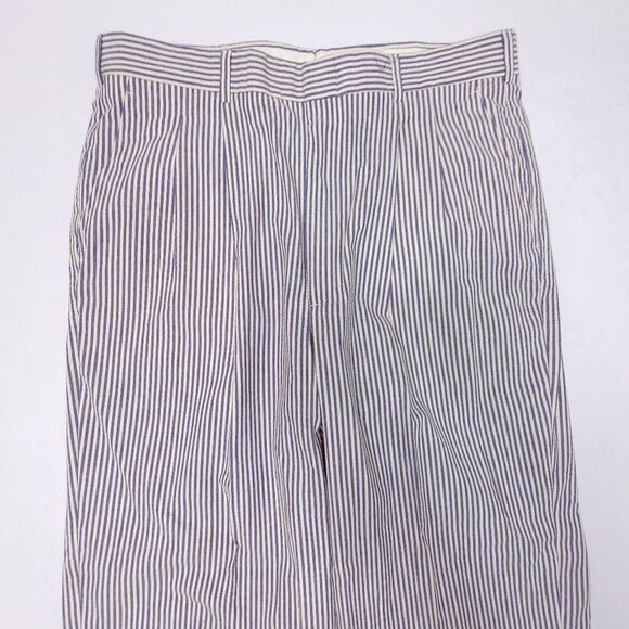 Vintage 80s Seersucker Pants Mens 34x28 USA Beach Pleated Striped Talon Zipper - Picture 2 of 8